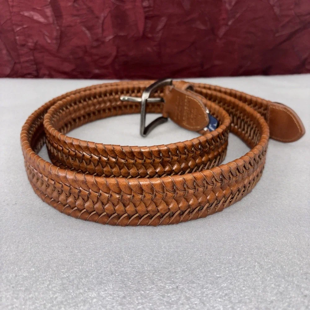 Tommy Bahama Men's Brown Braided Stretch Leather Belt XL 42-44 Woven Casual EUC